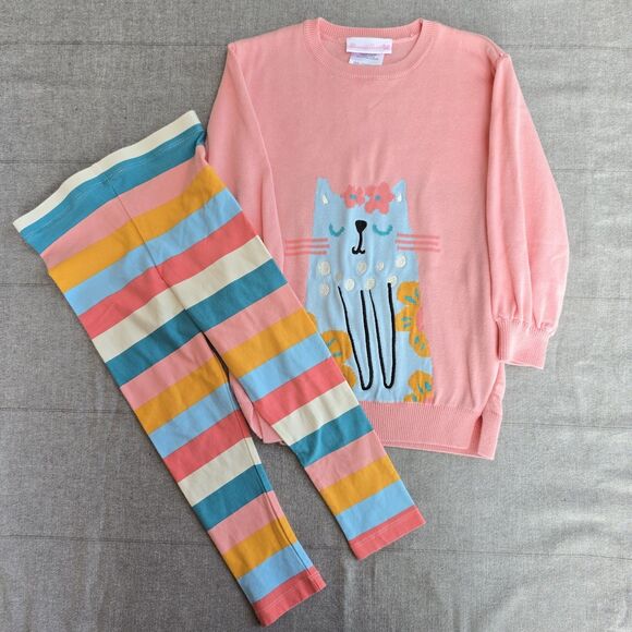 Bonnie Jean Cat Girls Outfit Size 4T Excellent Condition Pink Pullover Leggings - Picture 1 of 4